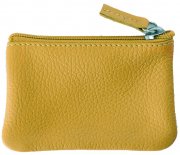 Leather purse yellow olive 10x14 cm