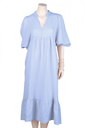 klänning gabriella linne vadlång ljusblå