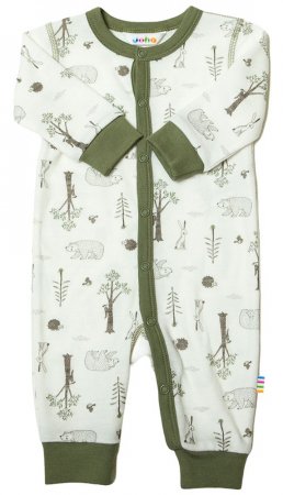 Joha-bodysuit-pyjamas-sparkdräkt-underställ-skogsdjur-koppar-grön-ull