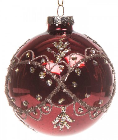 Alot-julgranskulor-glas-röd-dekor-guld-rund